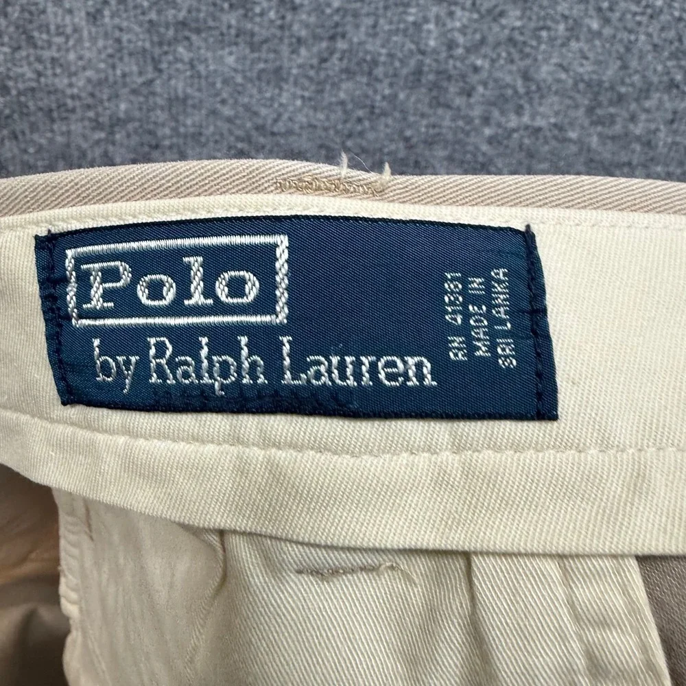 Polo Ralph Lauren Chino Pants Mens 35x32 Tan Pleated Classic Khaki‎ Trousers
